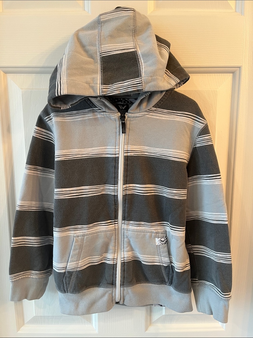 Shaun White Kids Zip-Up Hoodie in Gray and Charcoal Stripes